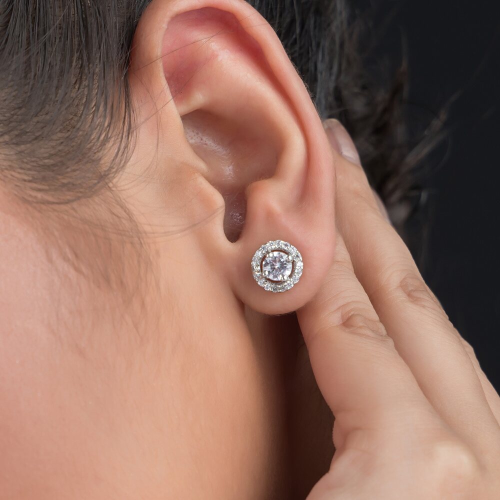 Round CZ Silver Earring For Women
