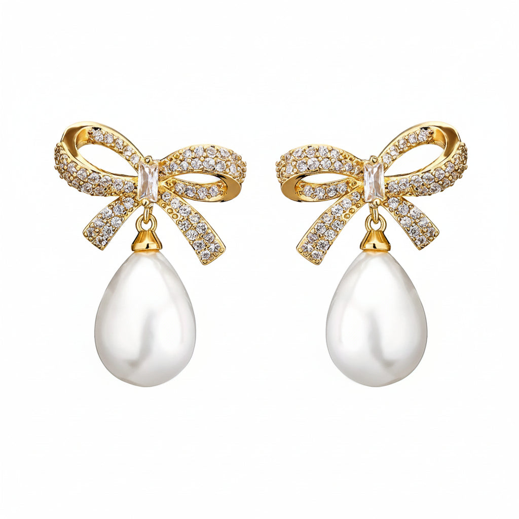 Élan Bow Pearl Silver Earrings for Women