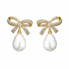 Élan Bow Pearl Silver Earrings for Women