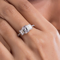 Emerald Cut Solitaire Silver Ring For Women