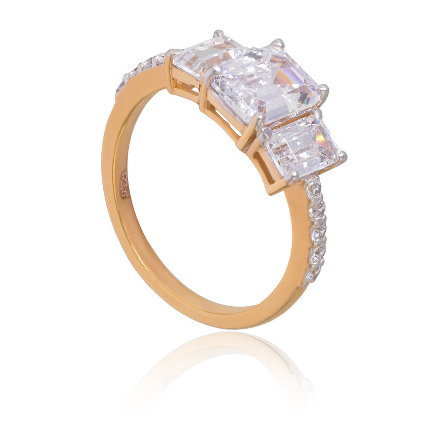 Emerald Cut Solitaire Silver Ring For Women