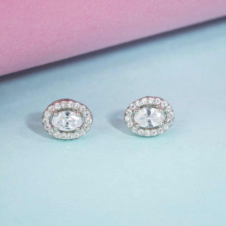 Ellipse CZ Silver Earring For Women