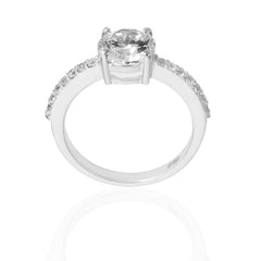 Round Cut Solitaire Silver Ring For Women